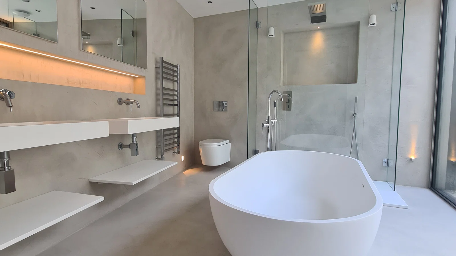 Completed microcement bathroom by Eco Microcement